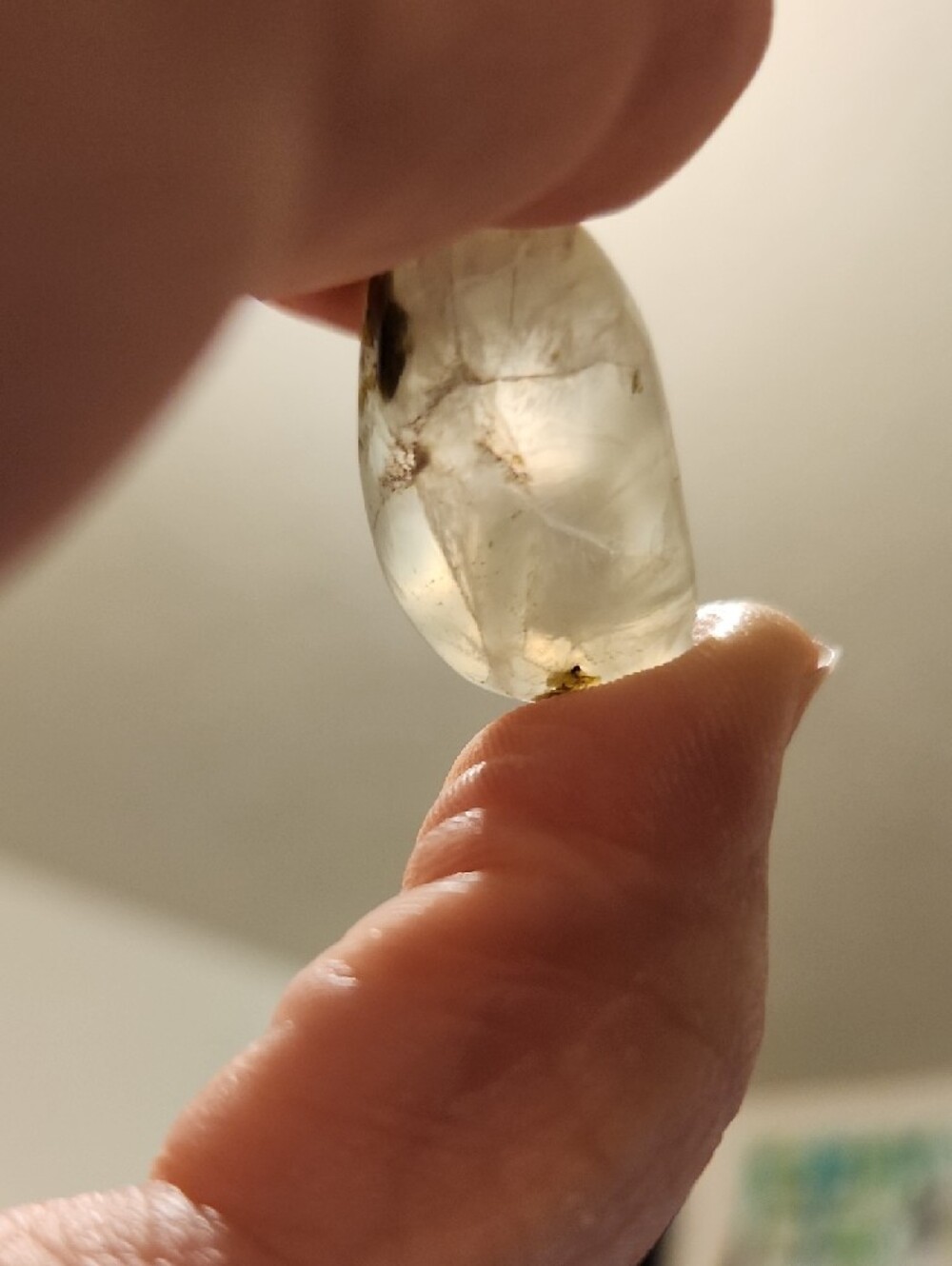 Tumbled Pale Green Prehnite with Tourmaline and Small Epidot Inclusions Pendant - Picture 7 of 7